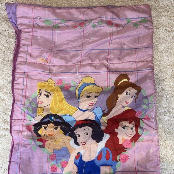 Sleeping Bag Disney Princess Twin Zip Pink Purple Rare Girls Movie Cartoon GUC - Picture 2 of 6